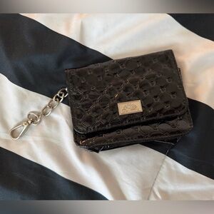 Patent Quilted Black Mini Wallet Keychain